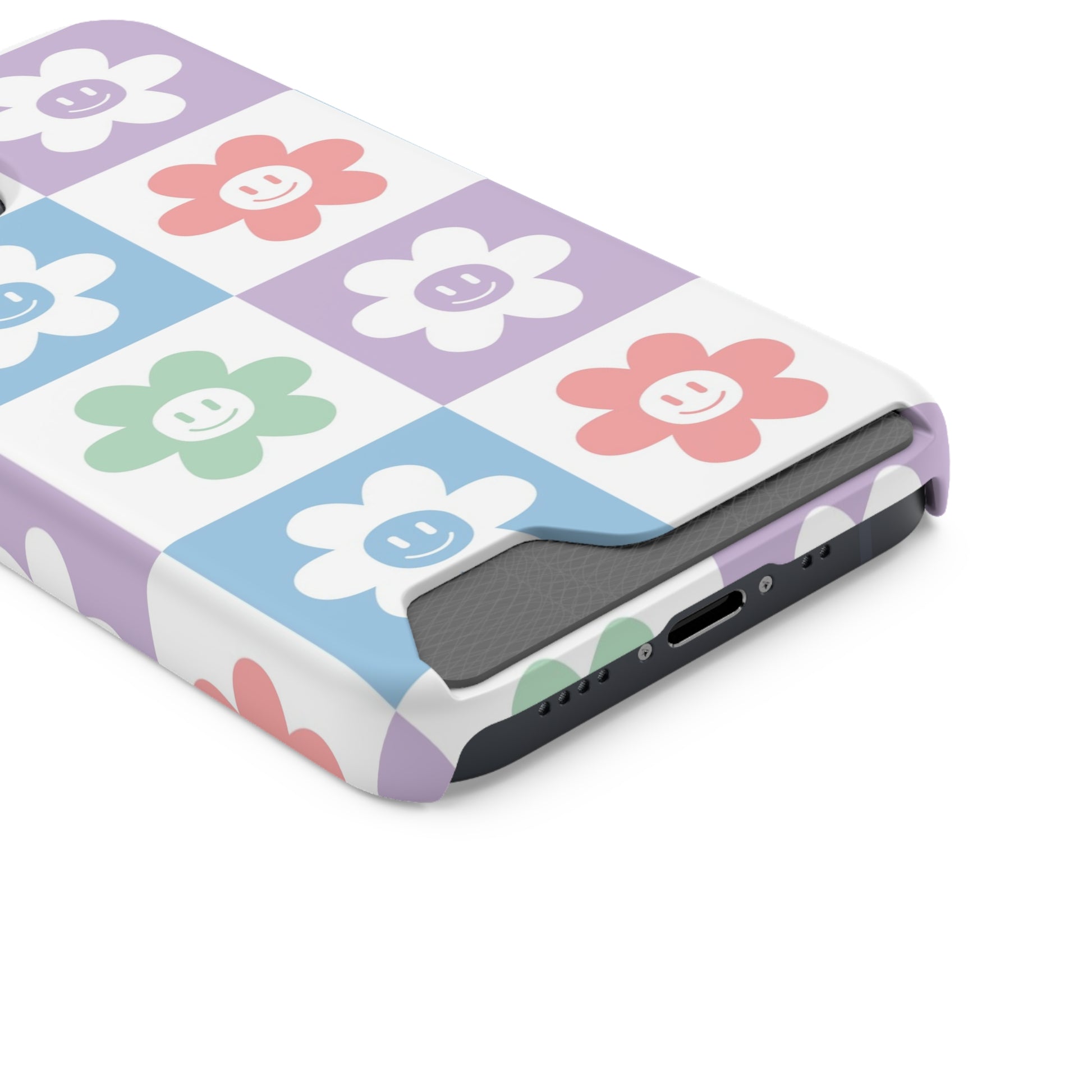 Chessboard x Smiley Face Flowers Multi-Color Phone Case With Card Holder, Artsulli - Art is Long, Life is Short, Phone Case, , , , , , , 