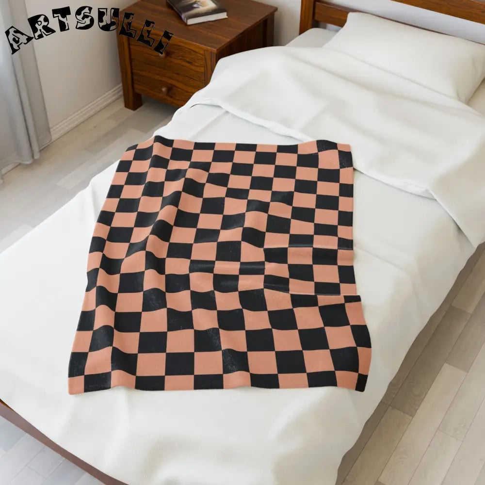 JAKKOUTTHEBXX Checkerboard Soft Orange and Black Velveteen Plush