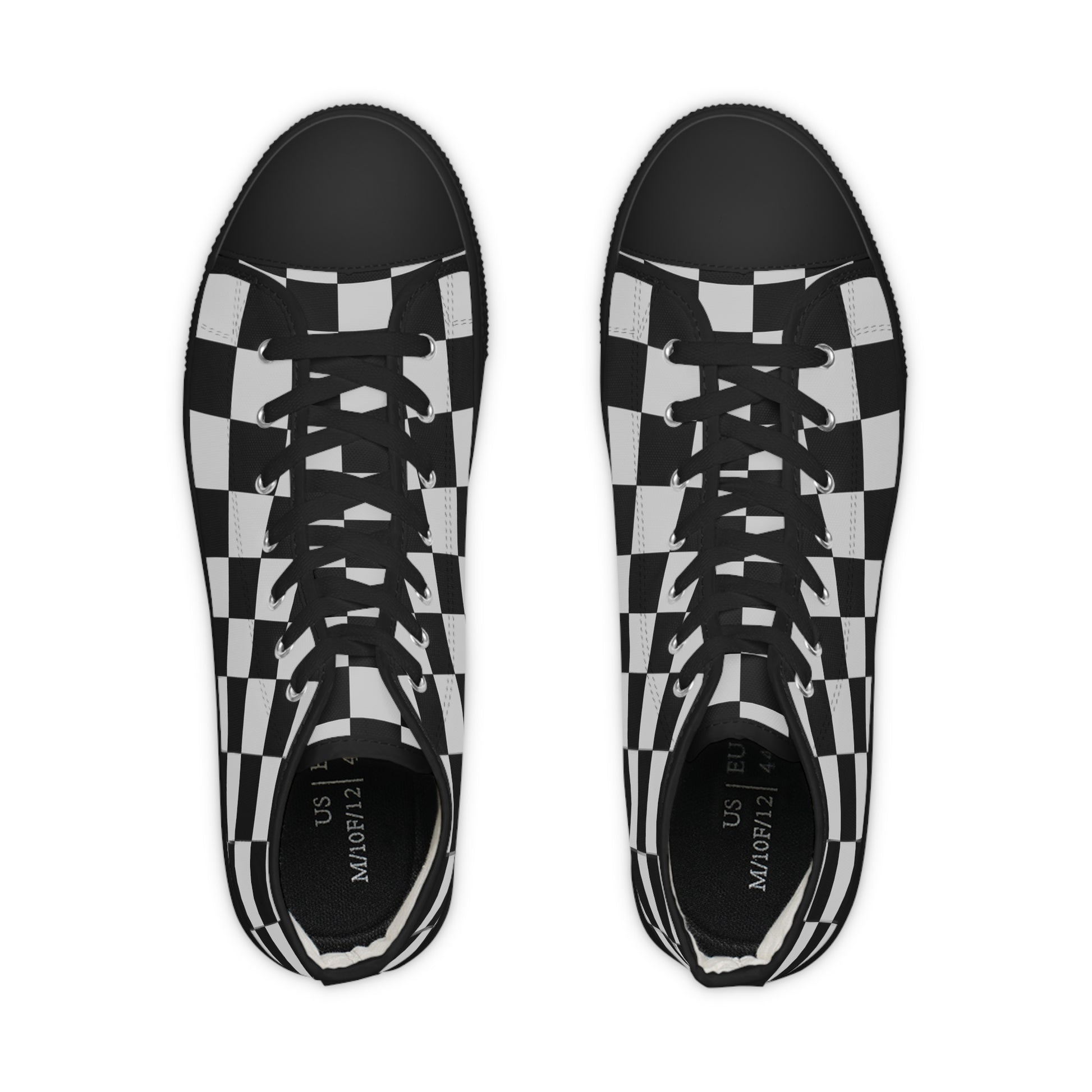 Checkerboard Dada Black and Light Gray Men's High Top Sneakers, Artsulli - Art is Long, Life is Short, Shoes, , , , , , , 