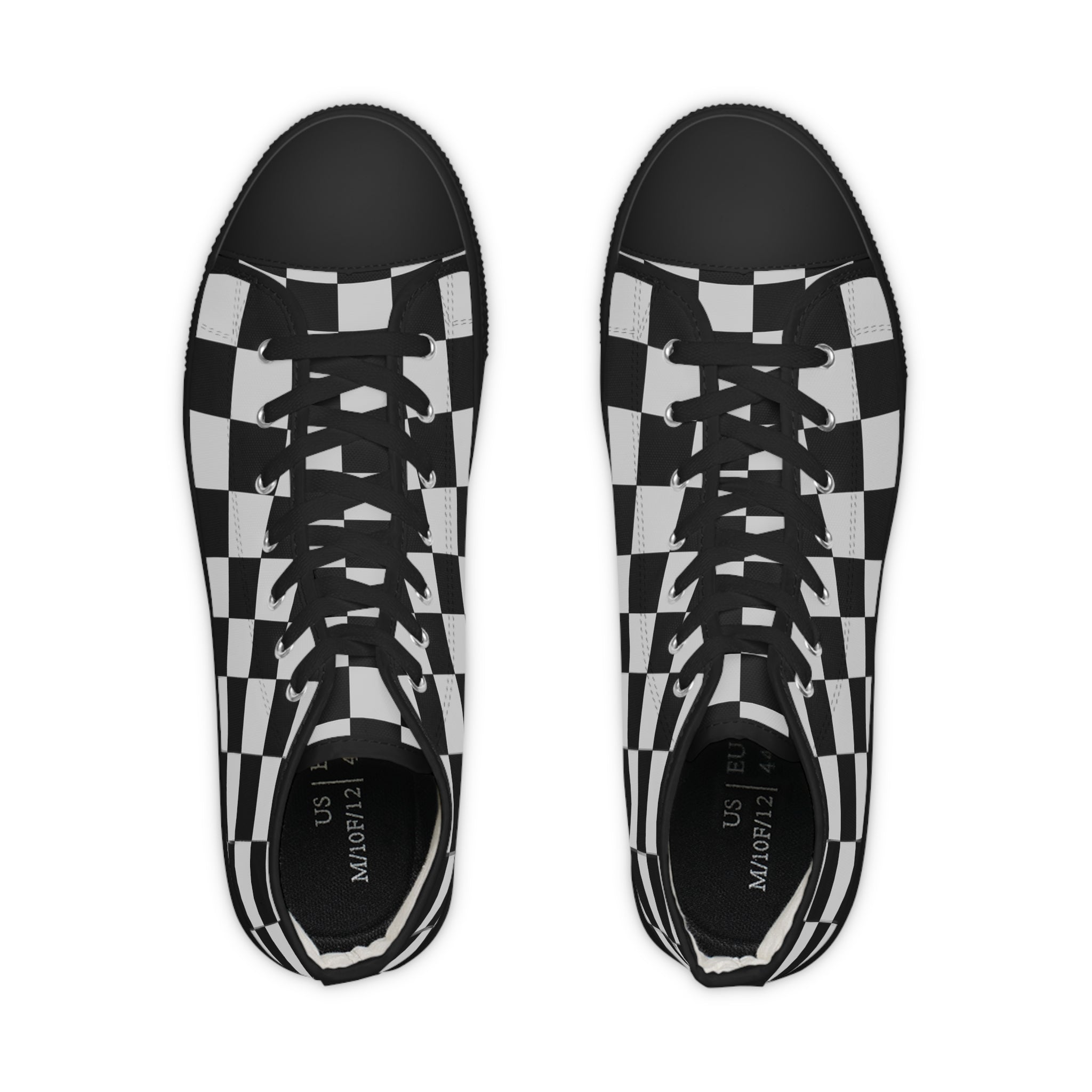 Checkerboard Dada Black and Light Gray Men's High Top Sneakers, Artsulli - Art is Long, Life is Short, Shoes, , , , , , , 