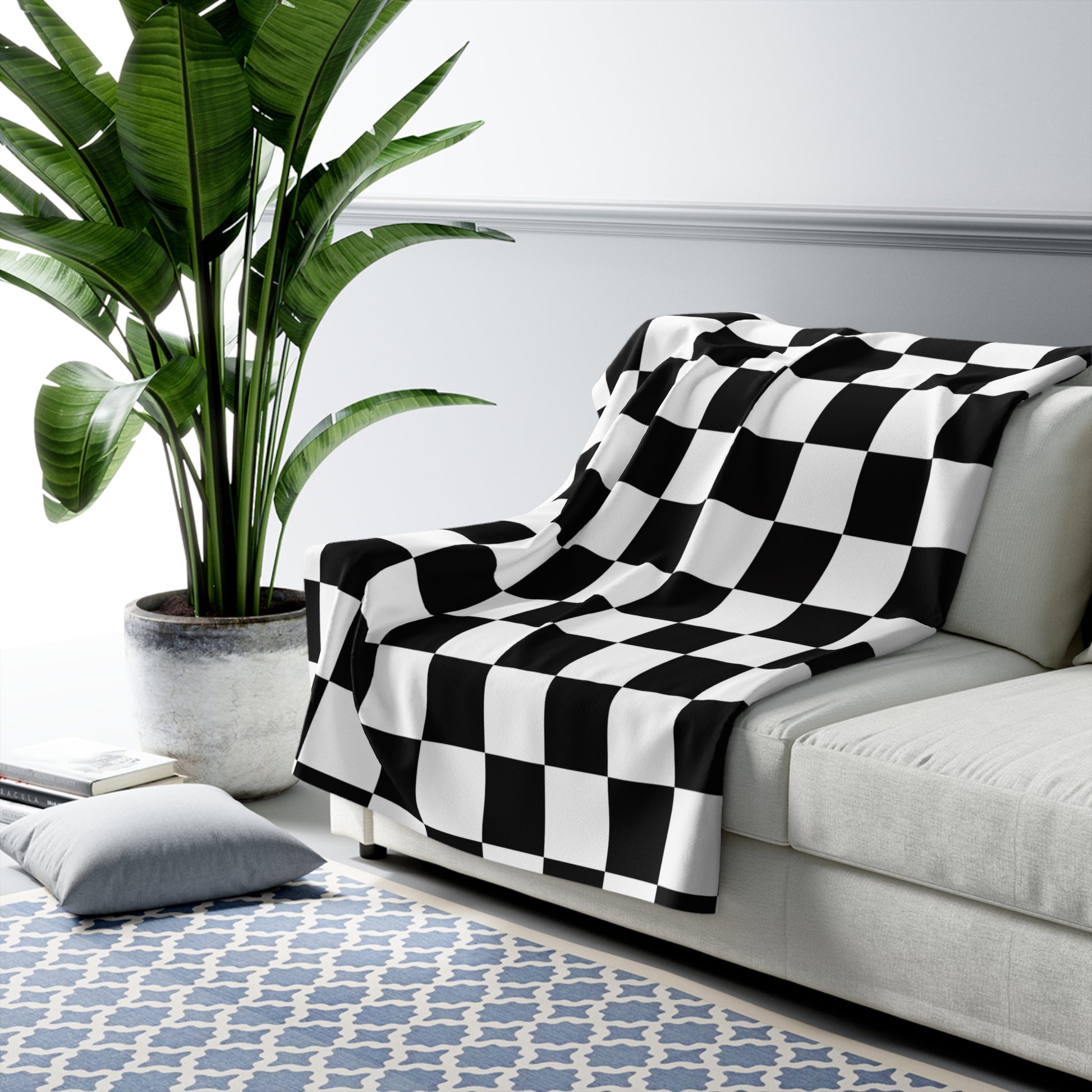 Checkerboard Black and White Sherpa Fleece Blanket, Artsulli - Art is Long, Life is Short, Home Decor, , , , , , , 