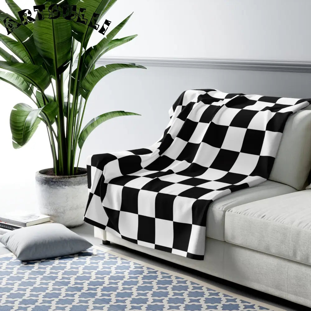 JAKKOUTTHEBXX Checkerboard Black and White Sherpa Fleece Blanket