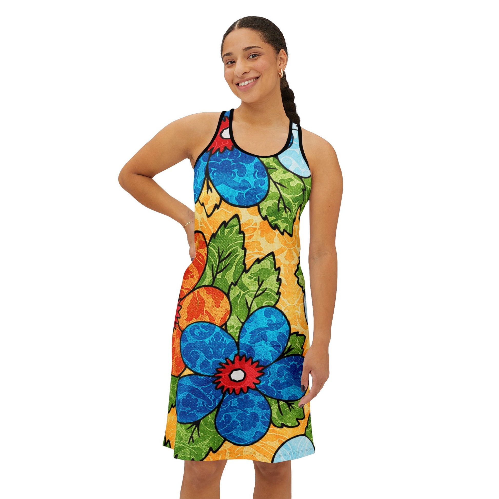 Groovy Yellow Floral Kl Women's Racerback Dress (AOP), Artsulli - Art is Long, Life is Short, Tank Top, , , , , , , 