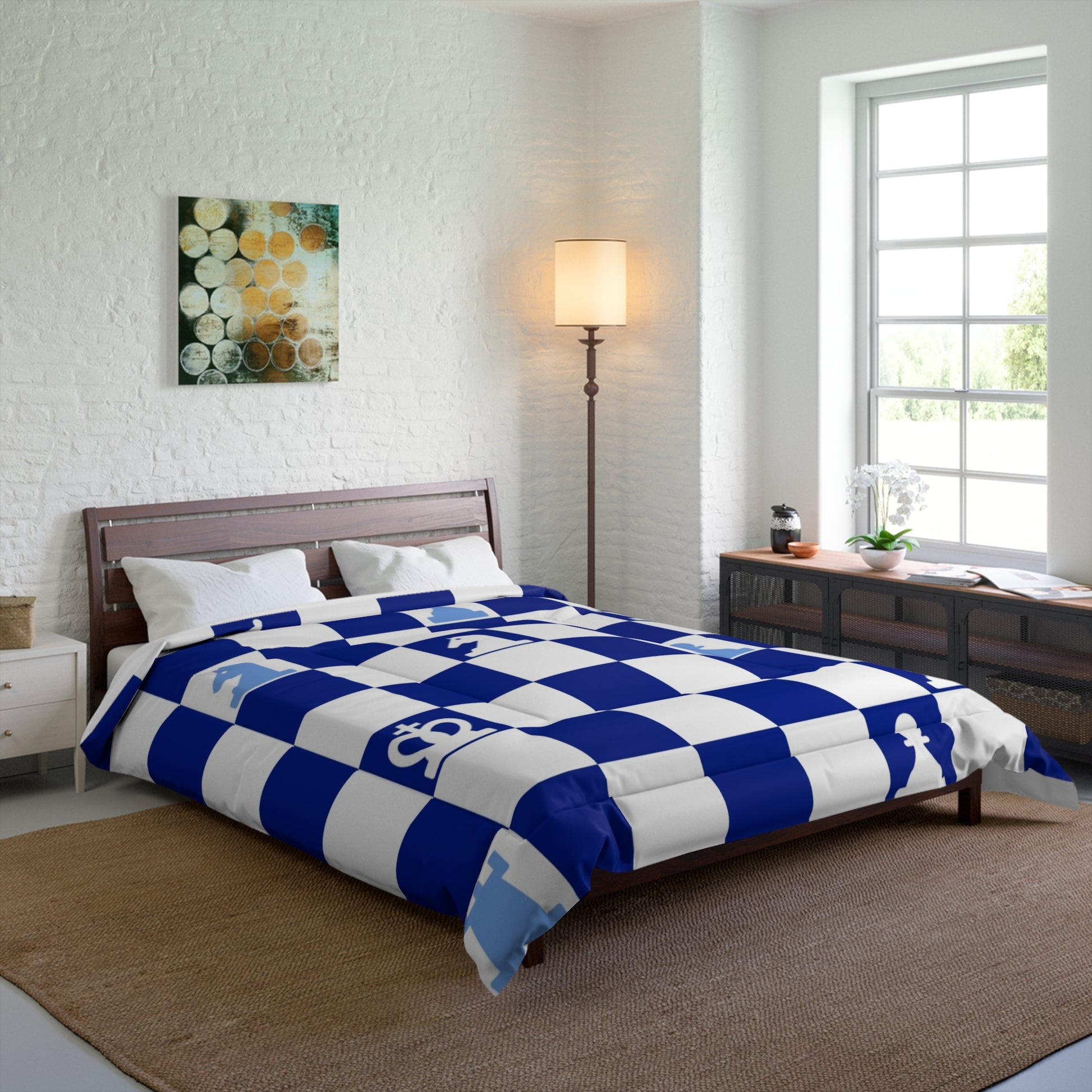 Chessboard Navy Blue Comforter, Artsulli - Art is Long, Life is Short, Home Decor, , , , , , , 