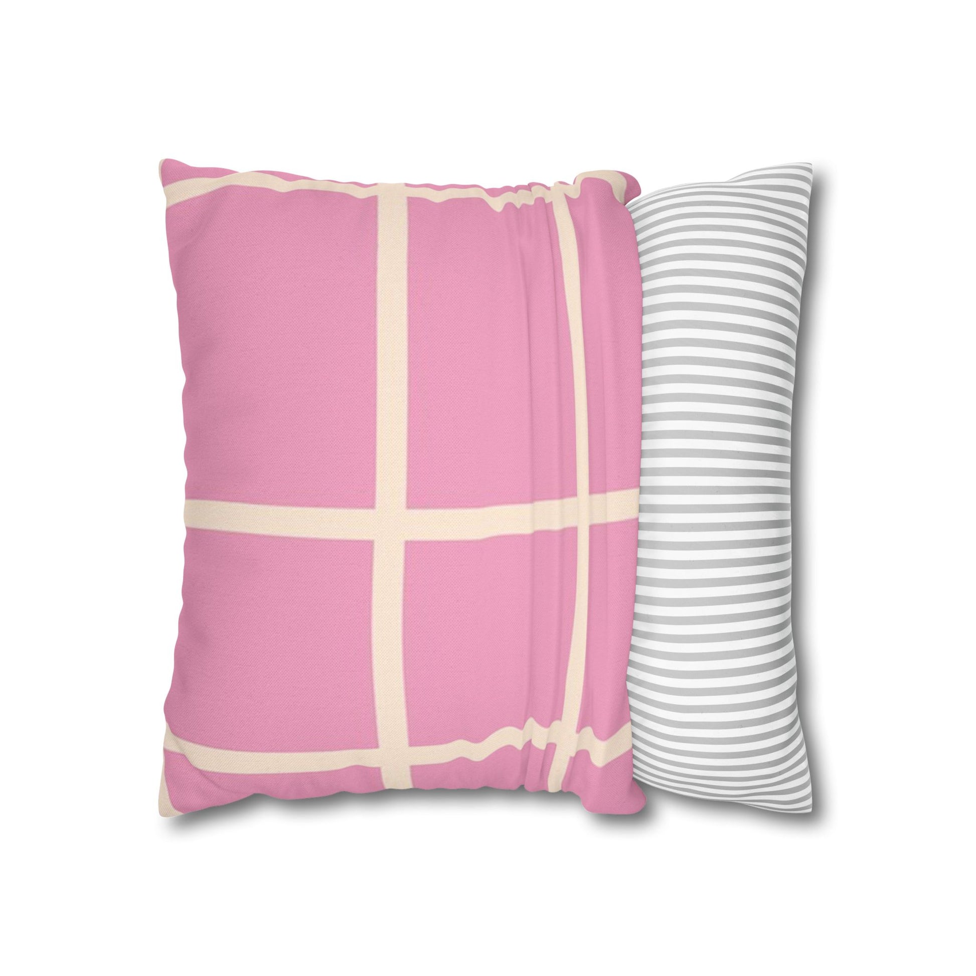 Pink Grid Cloth Sim Spun Polyester Square Pillowcase, Artsulli - Art is Long, Life is Short, Home Decor, , , , , , , 