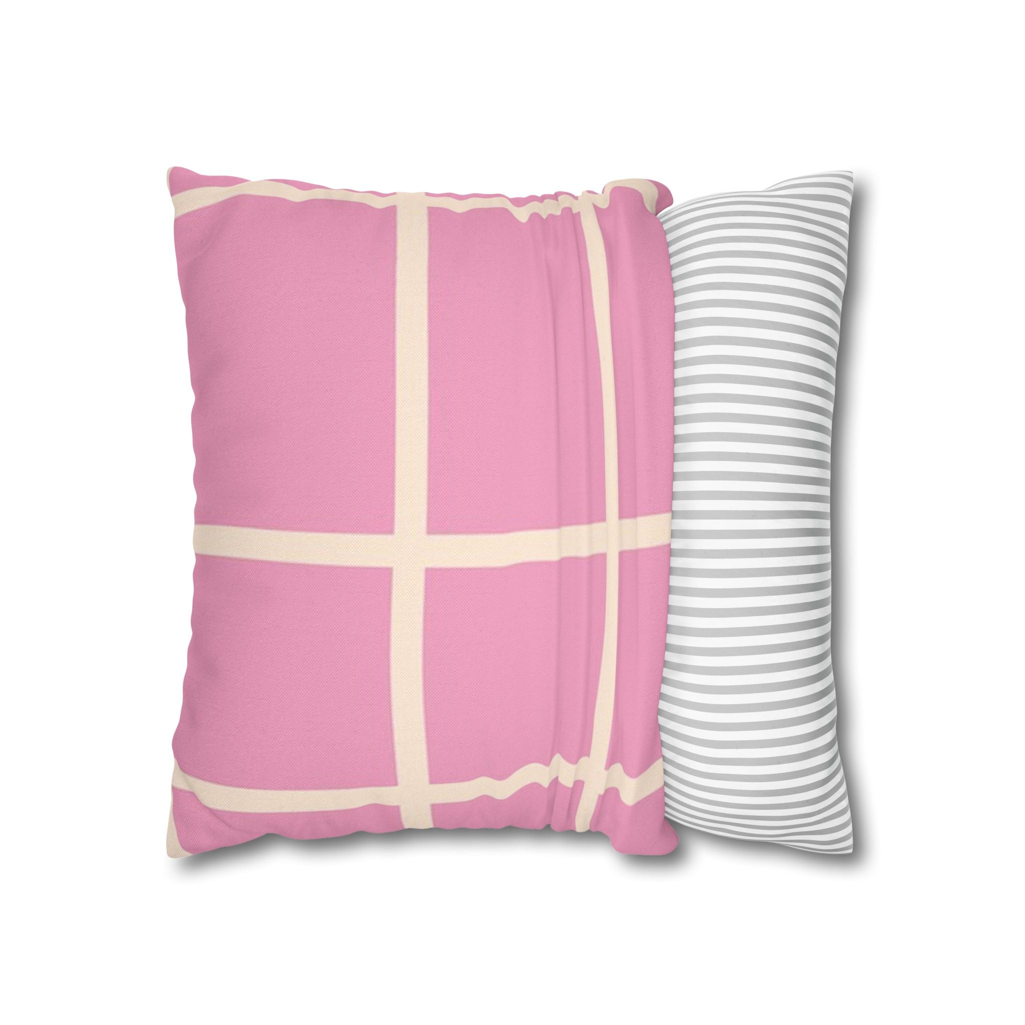 Pink Grid Cloth Sim Spun Polyester Square Pillowcase, Artsulli - Art is Long, Life is Short, Home Decor, , , , , , , 
