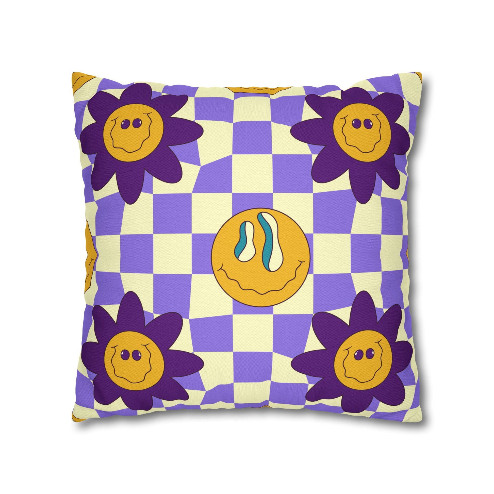 Trippy Flower Power Motifs Spun Polyester Square Pillowcase, Artsulli - Art is Long, Life is Short, Home Decor, , , , , , , 