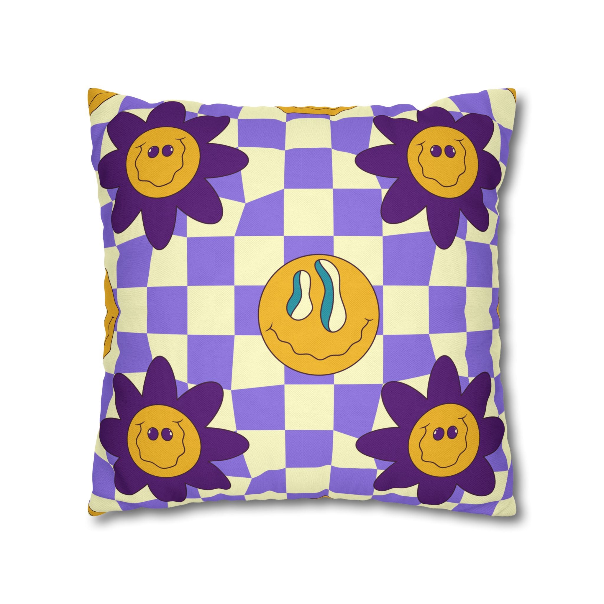 Trippy Flower Power Motifs Spun Polyester Square Pillowcase, Artsulli - Art is Long, Life is Short, Home Decor, , , , , , , 