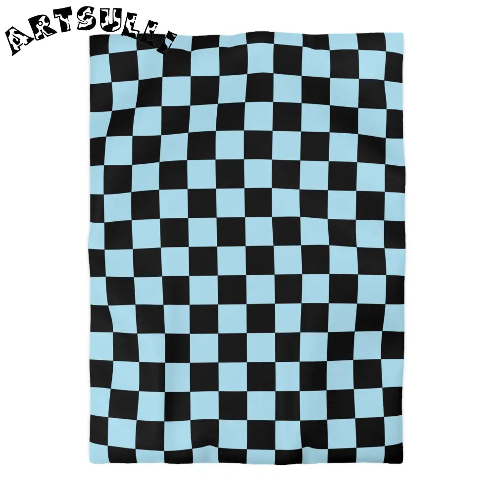 JAKKOUTTHEBXX Checkerboard Black and Blue Microfiber Duvet Cover