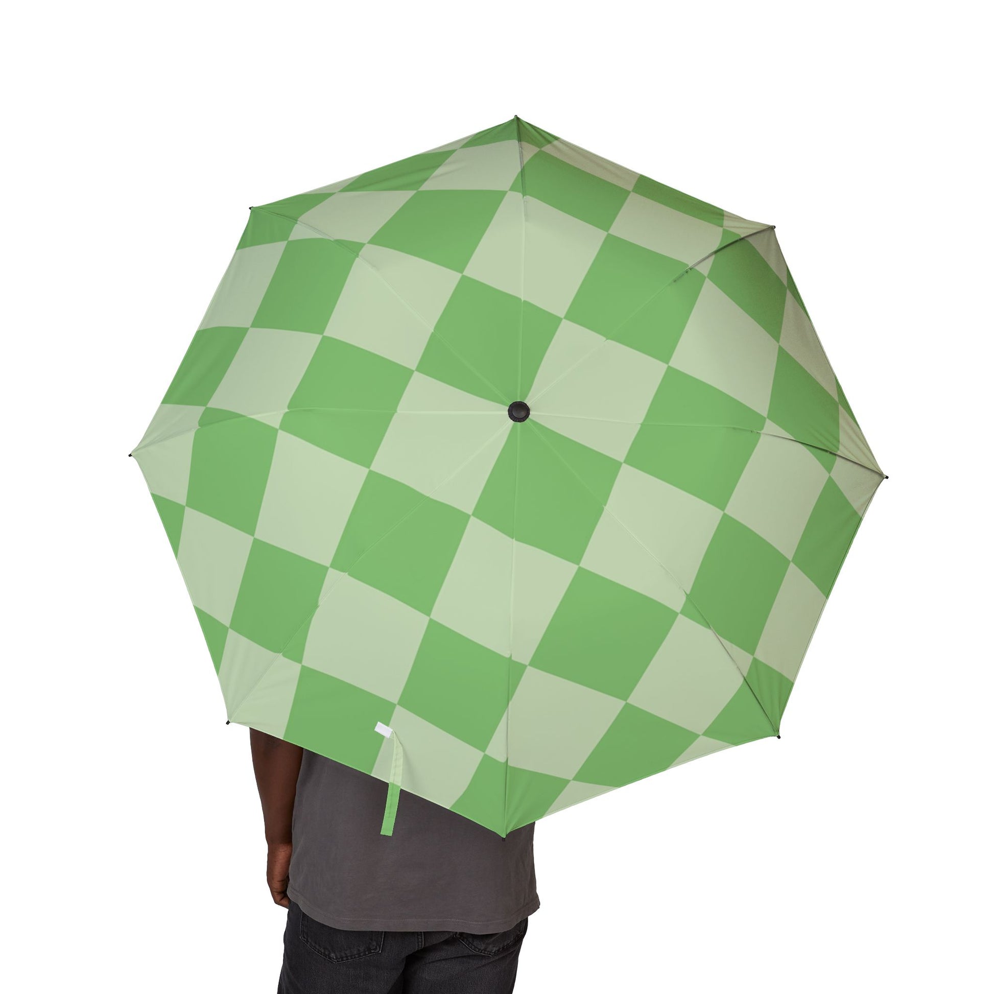 Checkerboard Green Semi-Automatic Foldable Umbrella, Artsulli - Art is Long, Life is Short, Accessories, , , , , , , 