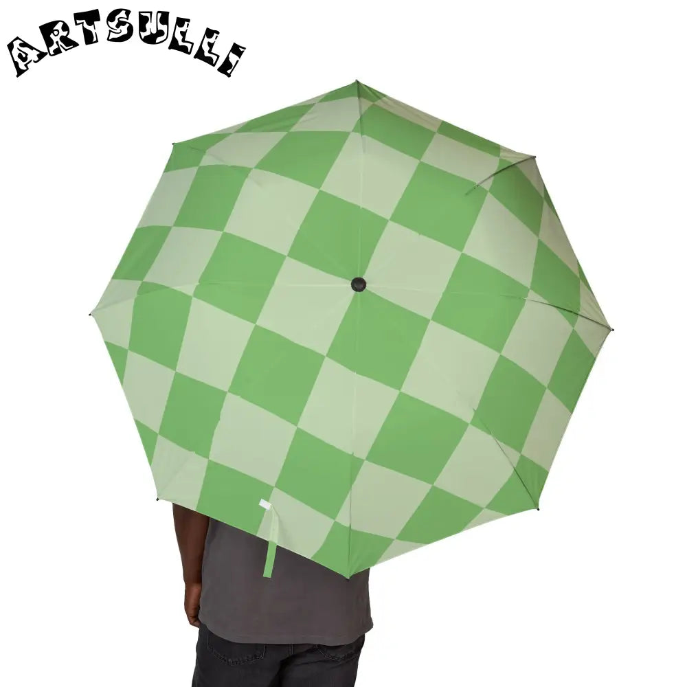 JAKKOUTTHEBXX Checkerboard Green Semi-Automatic Foldable Umbrella