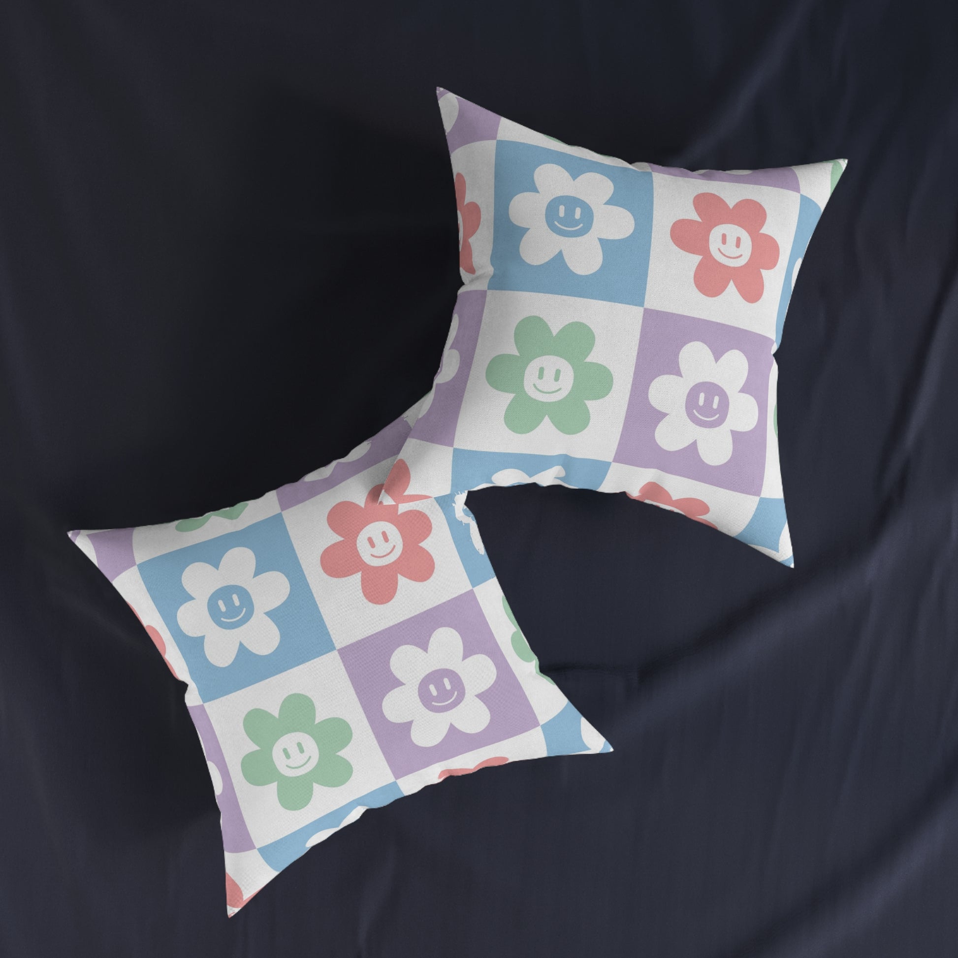 Chessboard x Smiley Face Flowers Multi-Color Square Pillow, Artsulli - Art is Long, Life is Short, Home Decor, , , , , , , 