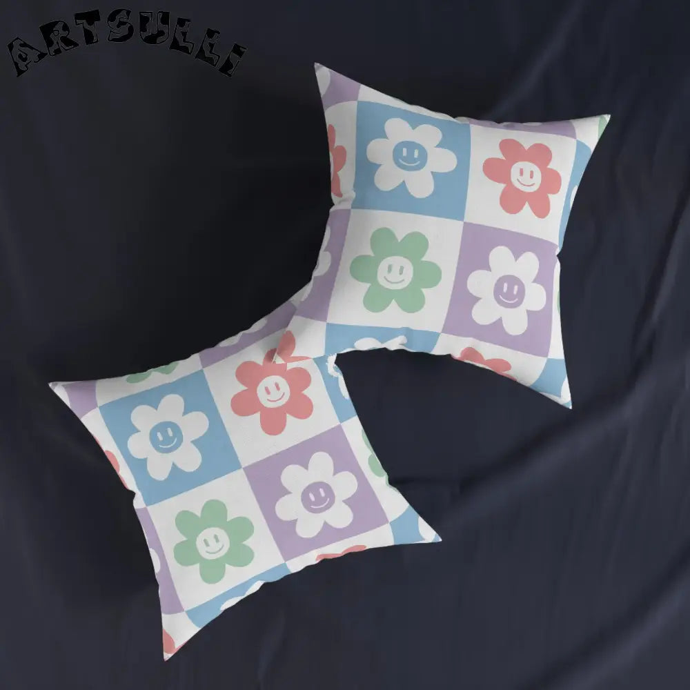 JAKKOUTTHEBXX Smiling Flower Checkerboard Art Printed Pillow 2025