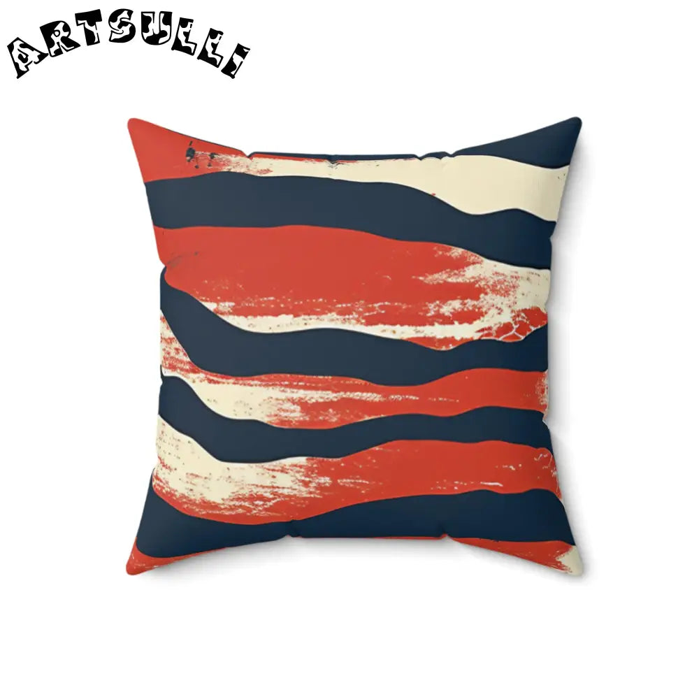 JAKKOUTTHEBXX Abstract Red White and Navy Brushstroke Square Pillow