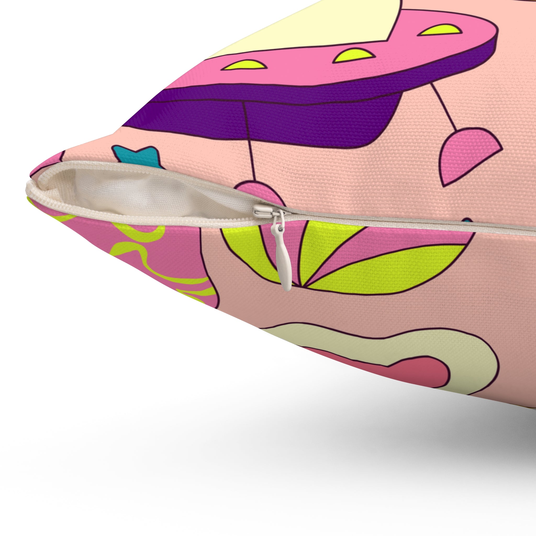 Trippy Spaceships Pink Spun Polyester Square Pillow, Artsulli - Art is Long, Life is Short, Home Decor, , , , , , , 