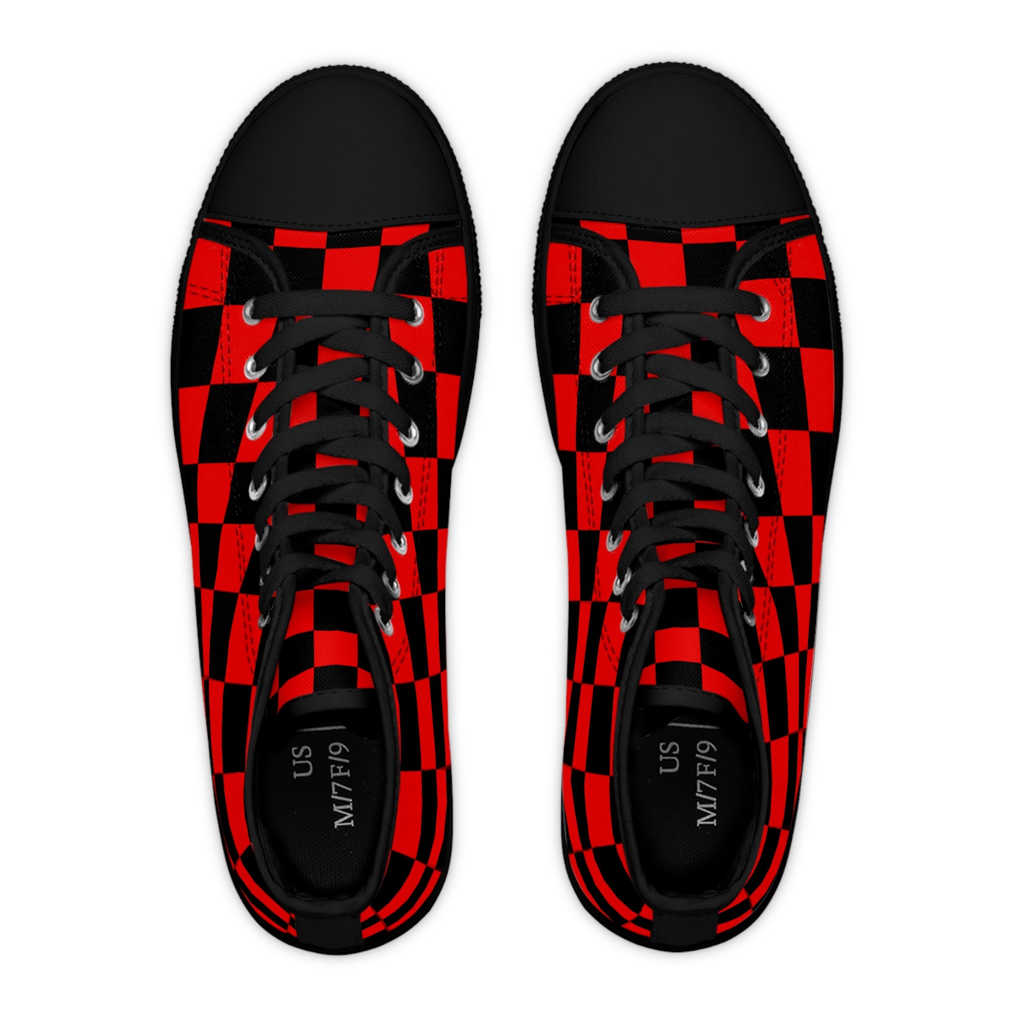 Checkerboard Red and Black Women's High Top Sneakers, Artsulli - Art is Long, Life is Short, Shoes, , , , , , , 