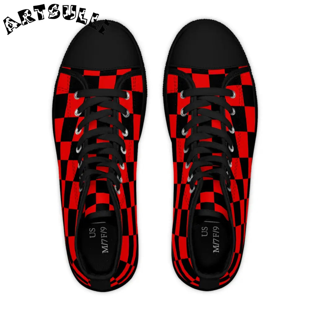 JAKKOUTTHEBXX Checkerboard Red and Black Women’s High Top Sneakers
