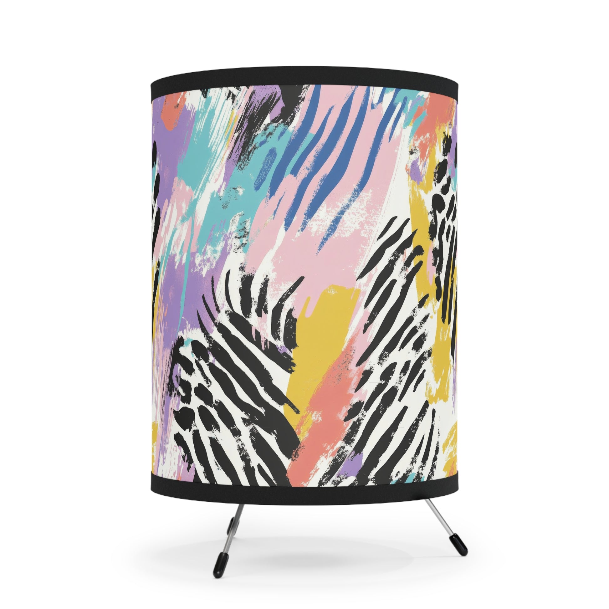 Wild Zebra Stripes x Paint Brush Strokes Multi-Color II Tripod Lamp with High-Res Printed Shade, US\CA plug, Artsulli - Art is Long, Life is Short, Home Decor, , , , , , , 