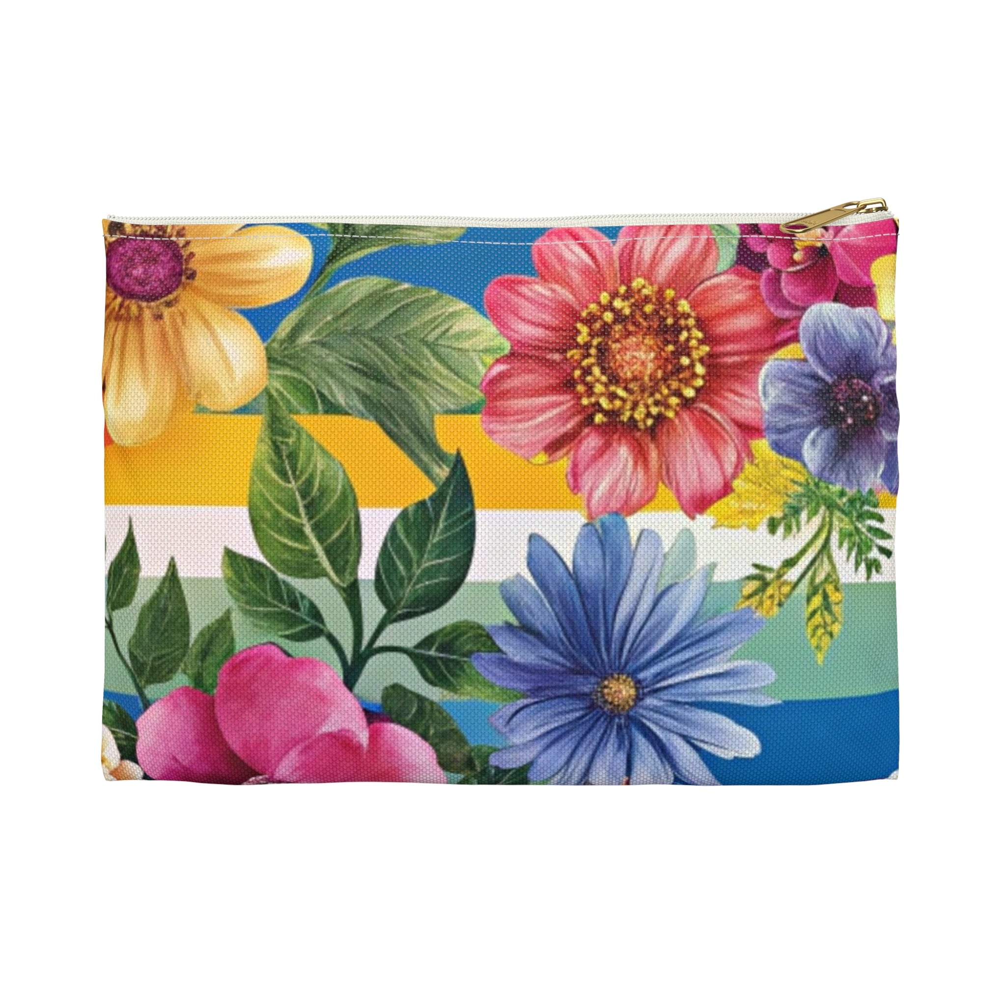 Floral Stripe 4K Accessory Pouch, Artsulli - Art is Long, Life is Short, Bags, Size, Small, Color, White zipper, , , 89983781559350376635