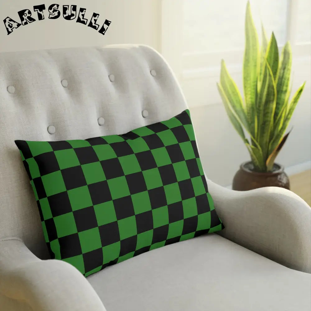 JAKKOUTTHEBXX Checkerboard Green and Black Cushion JAKKOUTTHEBXX