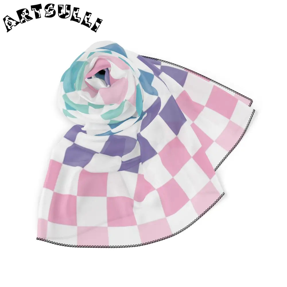 JAKKOUTTHEBXX Vaporwave Rainbow Checkerboard Multi-Color Poly Scarf