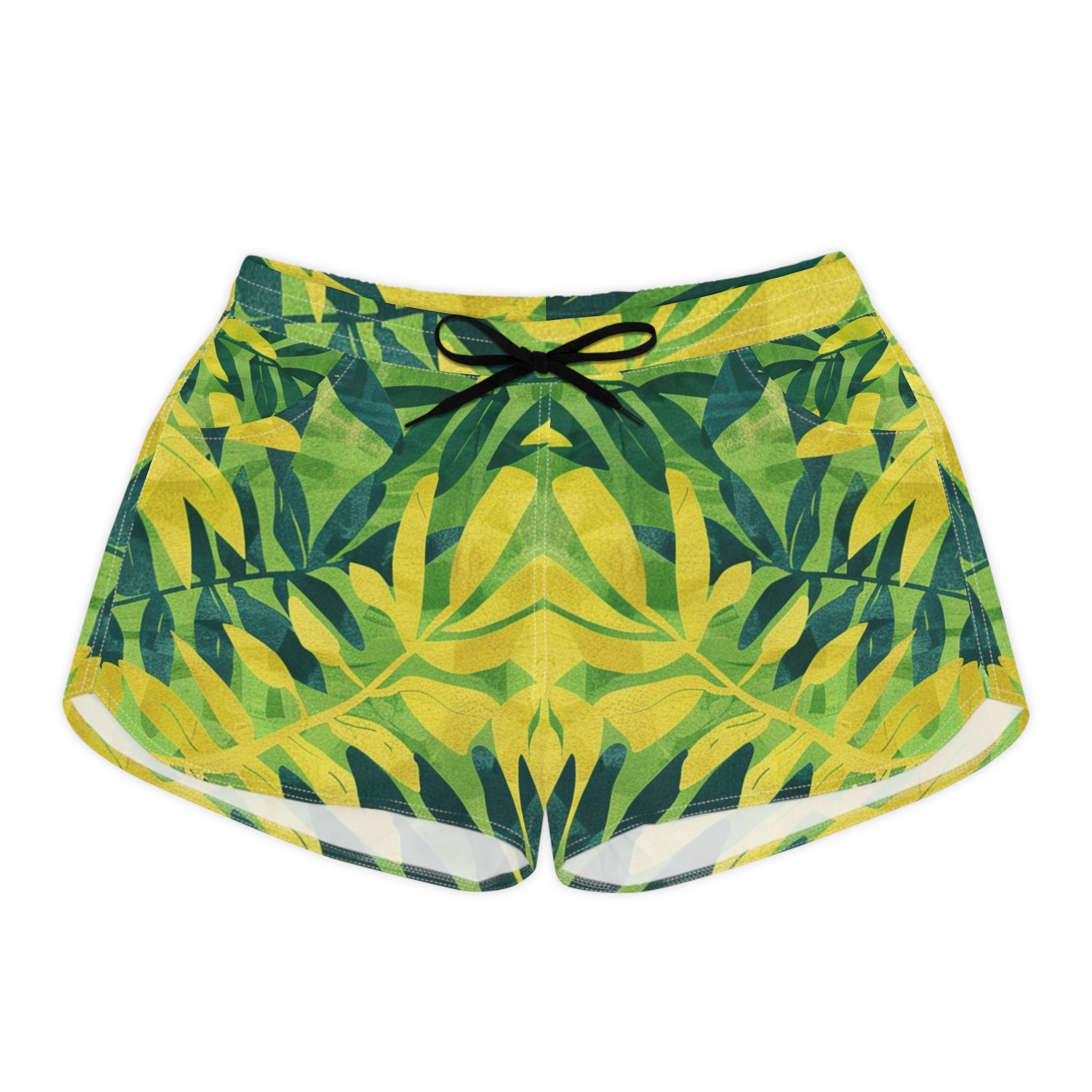 Green Leaf x Yellow Leaf x Tropical x Jungle Women's Casual Shorts (AOP), Artsulli - Art is Long, Life is Short, All Over Prints, Size, S, Color, Black drawstring, , , 26243769660084584938