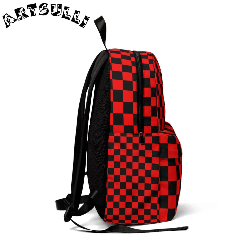 JAKKOUTTHEBXX Checkerboard Red and Black Unisex Classic Backpack