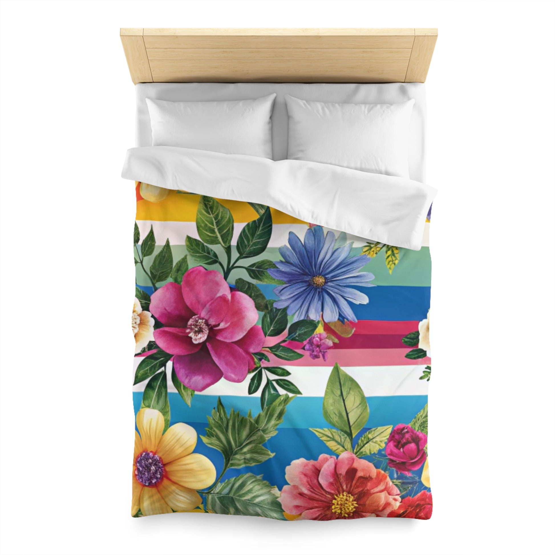 Floral Stripe 4K Microfiber Duvet Cover, Artsulli - Art is Long, Life is Short, Home Decor, , , , , , , 