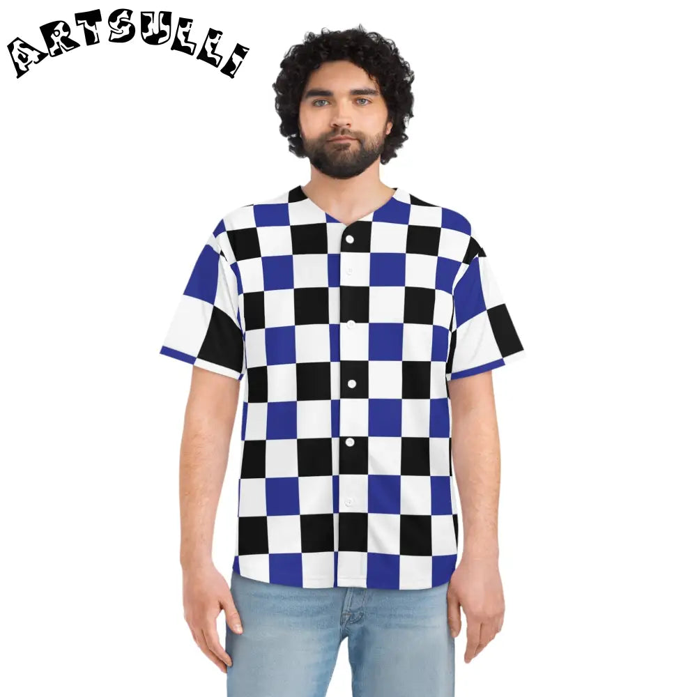 JAKKOUTTHEBXX Checkerboard Blue White and Black Men’s Baseball