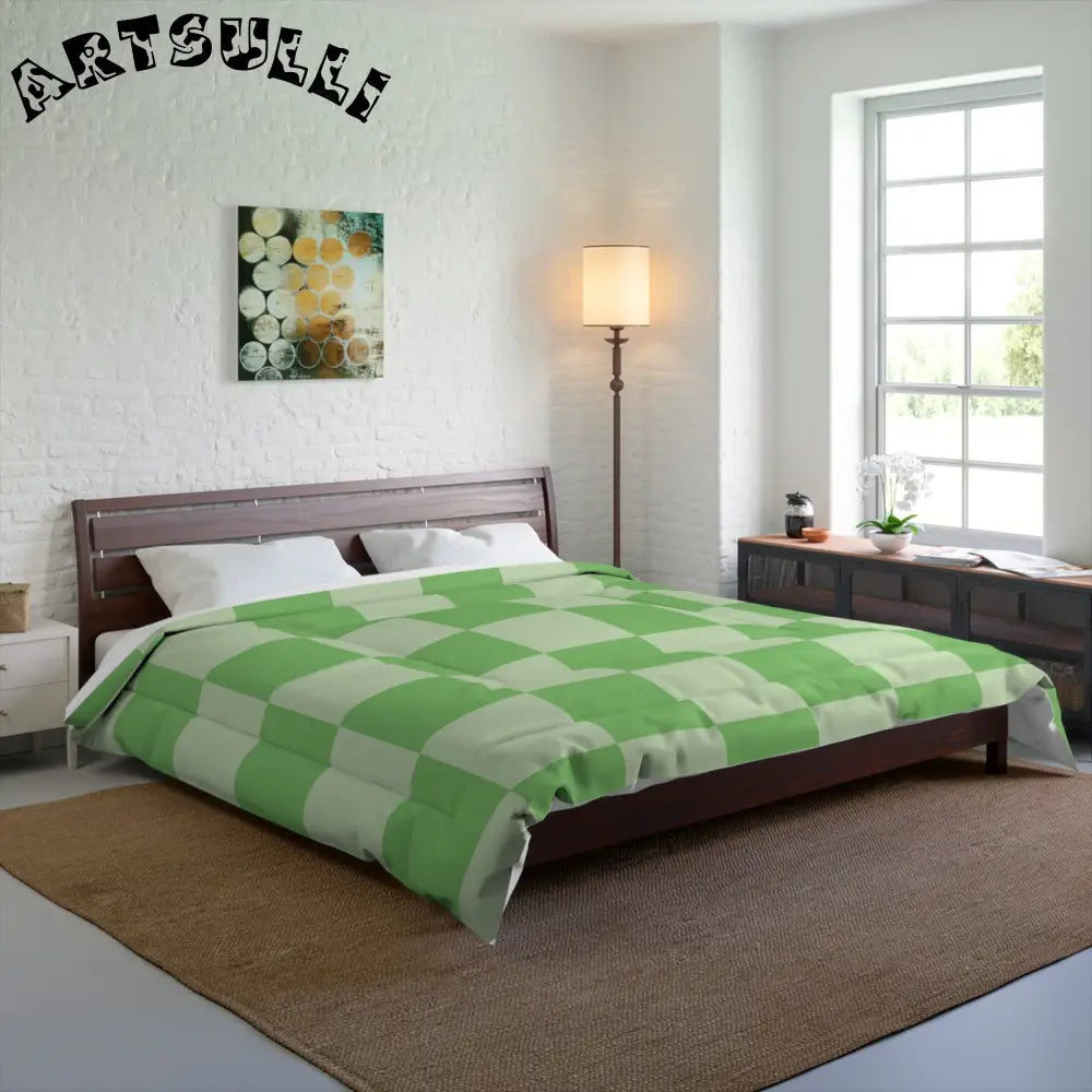 JAKKOUTTHEBXX Checkerboard Green Comforter JAKKOUTTHEBXX Artsulli