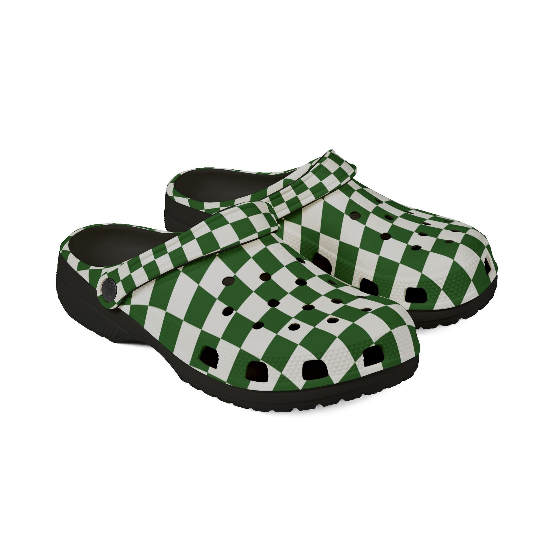 Checkerboard White and Dark Green EVA Foam Rubber Shoes (AOP), Artsulli - Art is Long, Life is Short, Shoes, , , , , , , 