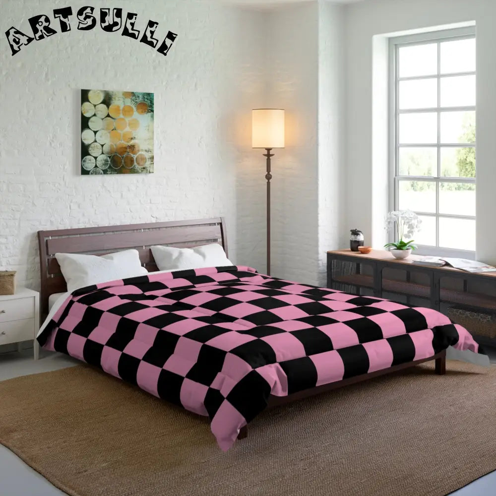 JAKKOUTTHEBXX Checkerboard Black and Pink Comforter JAKKOUTTHEBXX