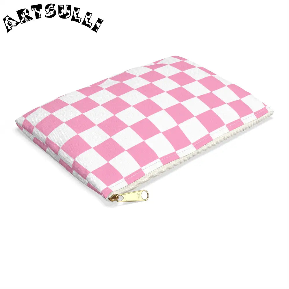 JAKKOUTTHEBXX Checkerboard Hot Pink and White Accessory Pouch