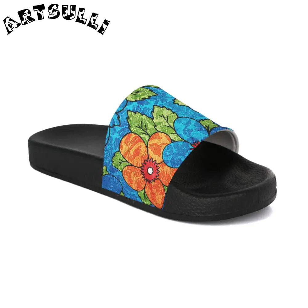 Blue Orange Groovy Women's Slide Sandals, Artsulli - Art is Long, Life is Short, Shoes, Color, Black sole, Size, US 5, , , 26880698481228976266