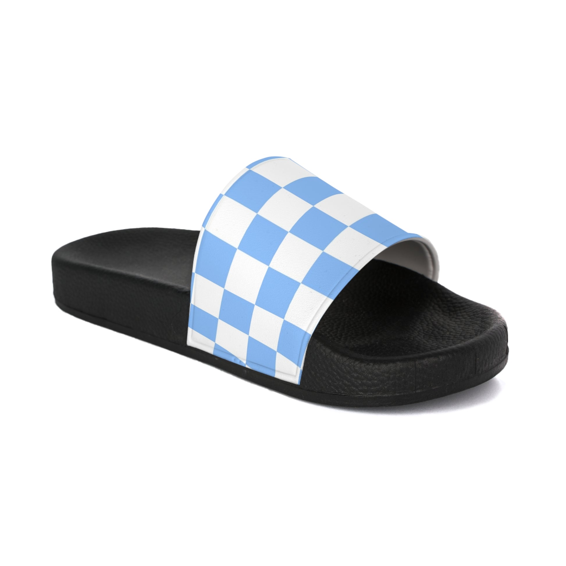 Checkerboard White and Light Blue Women's Slide Sandals, Artsulli - Art is Long, Life is Short, Shoes, Color, Black sole, Size, US 5, , , 16700929252233192823