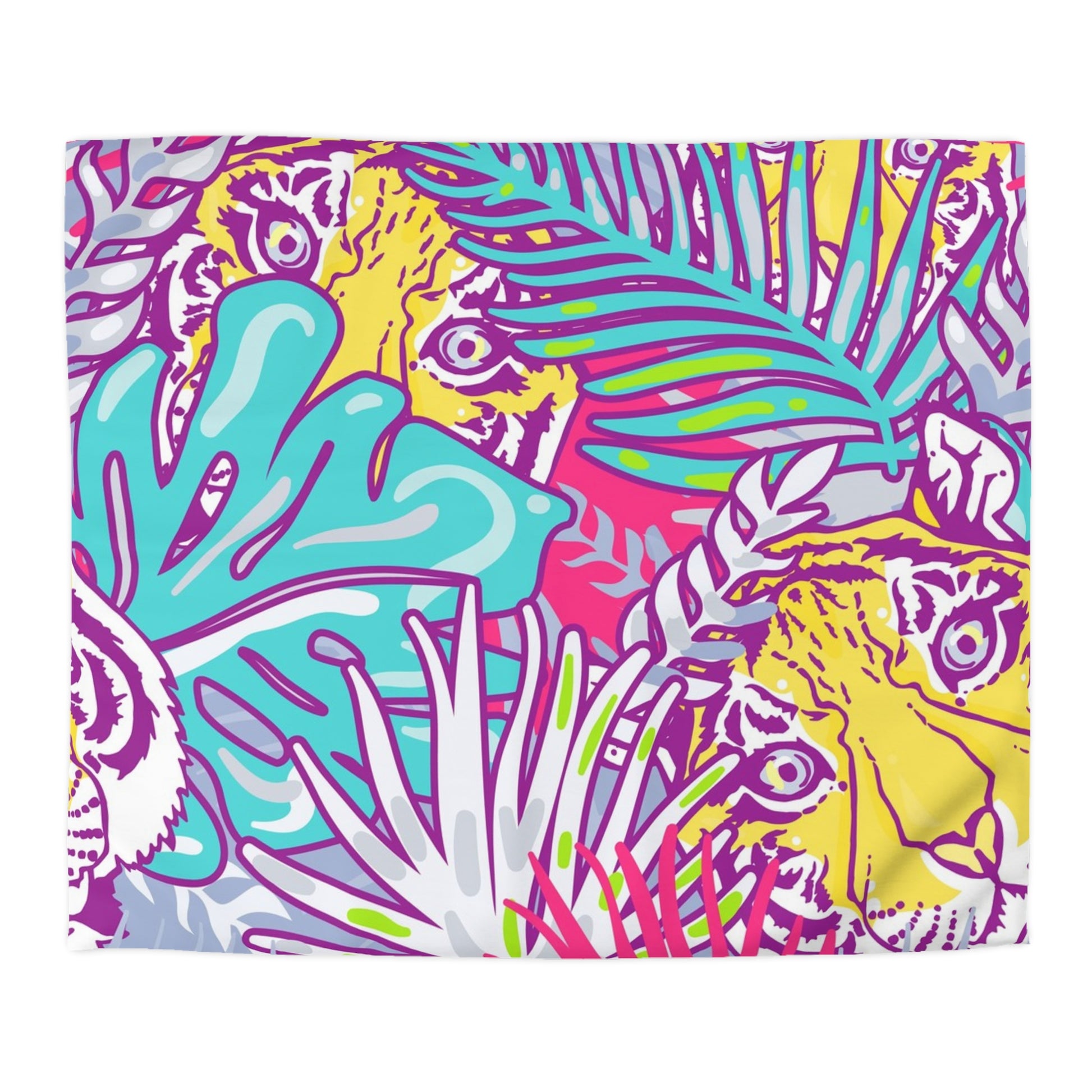 Tropical Floral Tigers Torquise and Purple Microfiber Duvet Cover, Artsulli - Art is Long, Life is Short, Home Decor, Size, King, Color, White, , , 14196069086867