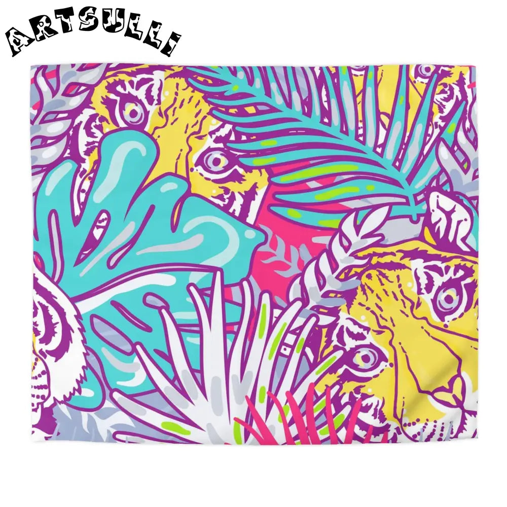 JAKKOUTTHEBXX Tropical Floral Tigers Torquise and Purple Microfiber