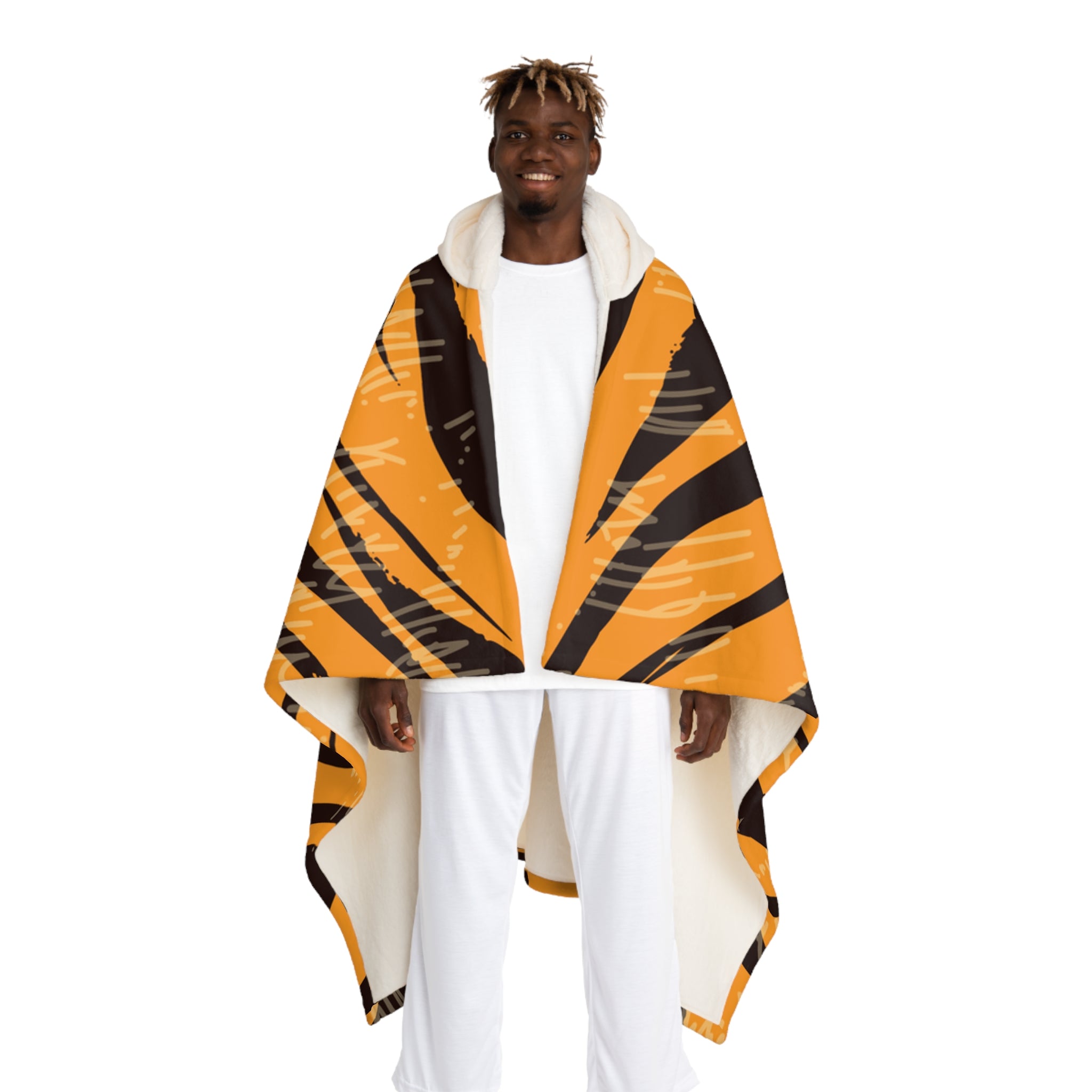 Tiger Scratches Orange & Black Hooded Sherpa Fleece Blanket, Artsulli - Art is Long, Life is Short, All Over Prints, Size, One size, Color, Cream, , , 12959430590528