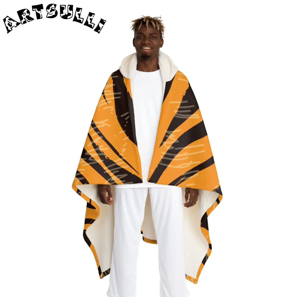 JAKKOUTTHEBXX Tiger Scratches Orange & Black Hooded Sherpa Fleece