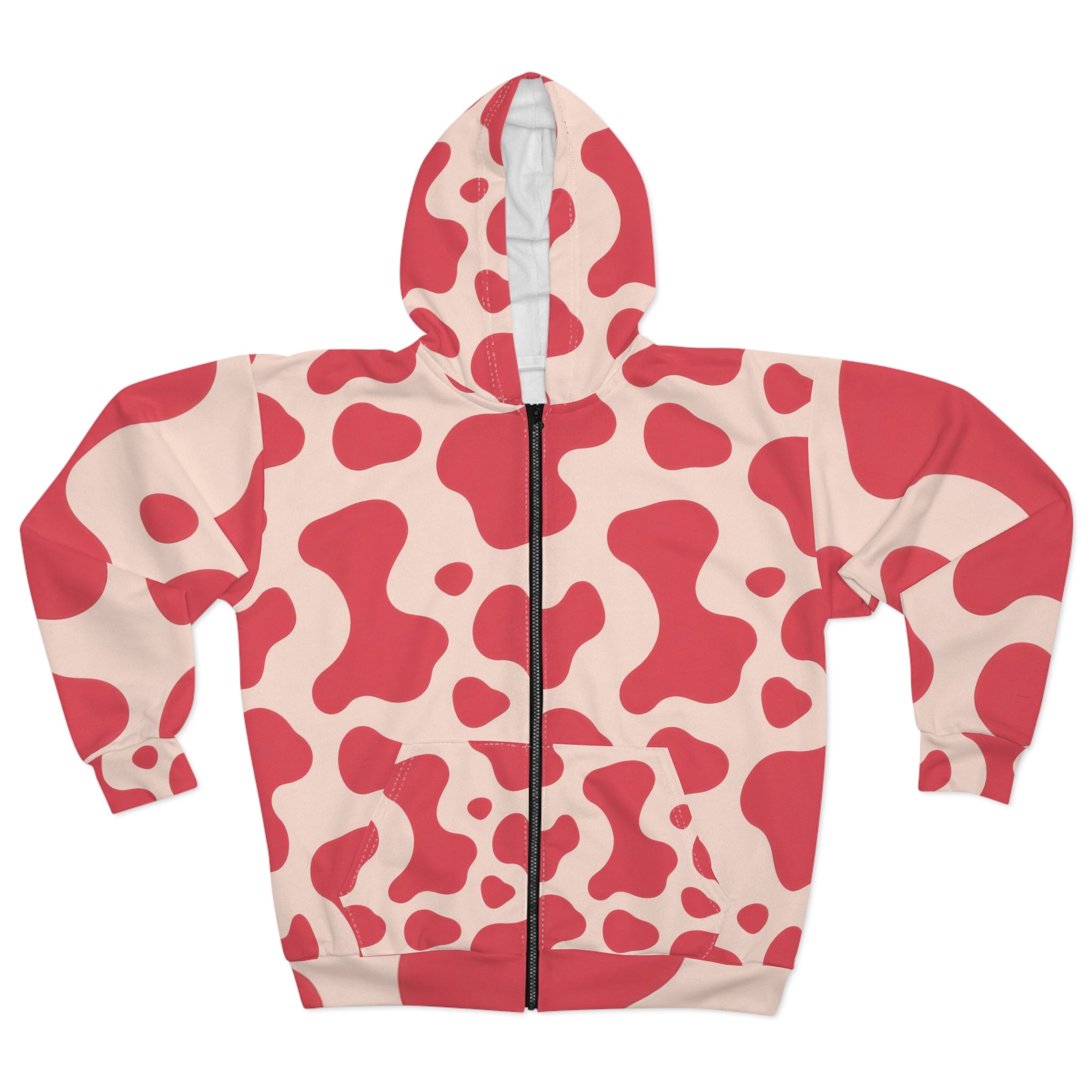 Red Jungle Cow Unisex Zip Hoodie (AOP), Artsulli - Art is Long, Life is Short, All Over Prints, Size, XS, , , , , 64466875861498413486