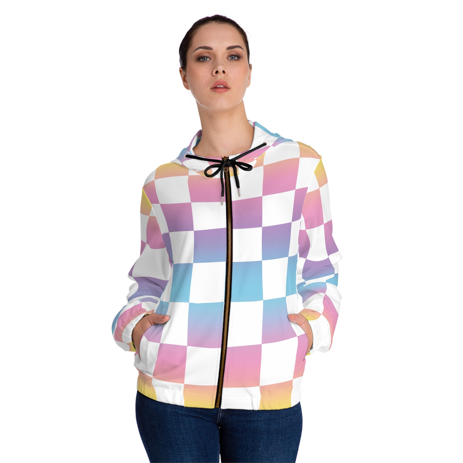 Vaporwave Check II Women’s Full-Zip Hoodie (AOP), Artsulli - Art is Long, Life is Short, All Over Prints, , , , , , , 