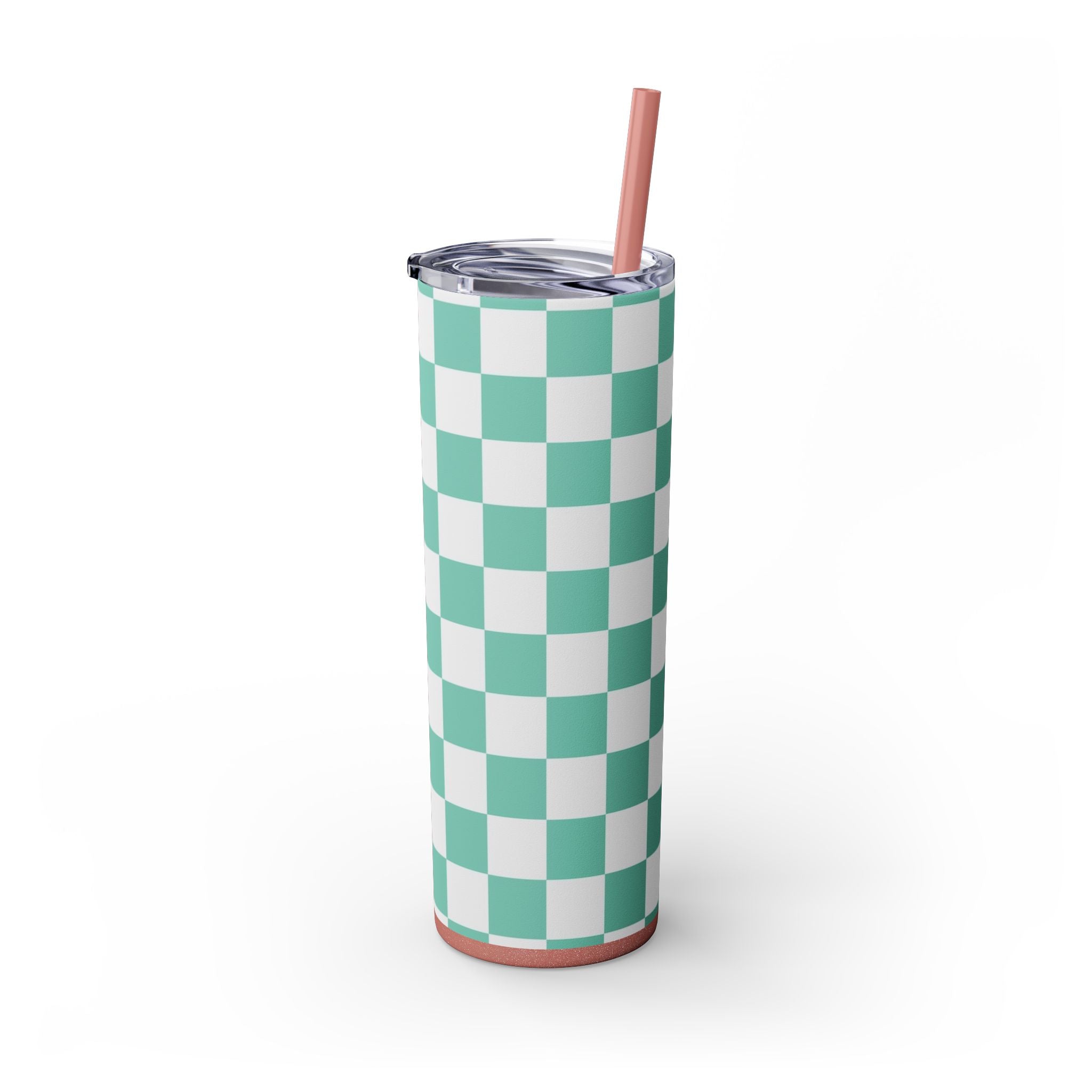 Checkerboard Light Green Skinny Tumbler with Straw, 20oz, Artsulli - Art is Long, Life is Short, Mug, , , , , , , 
