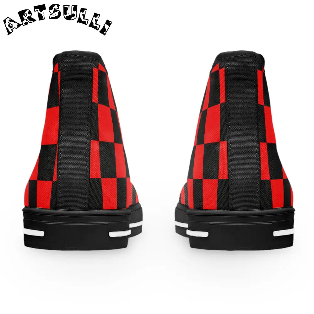 JAKKOUTTHEBXX Checkerboard Red and Black Women’s High Top Sneakers