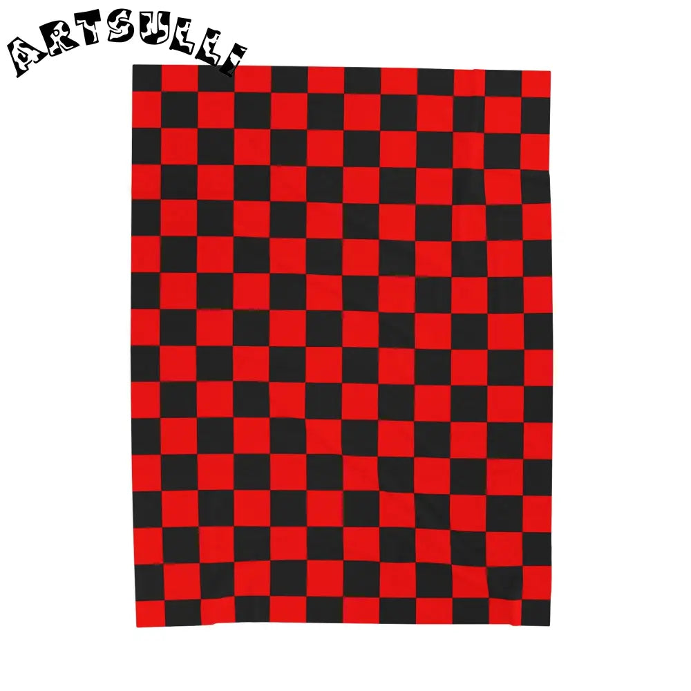 JAKKOUTTHEBXX Checkerboard Red and Black Velveteen Plush Blanket