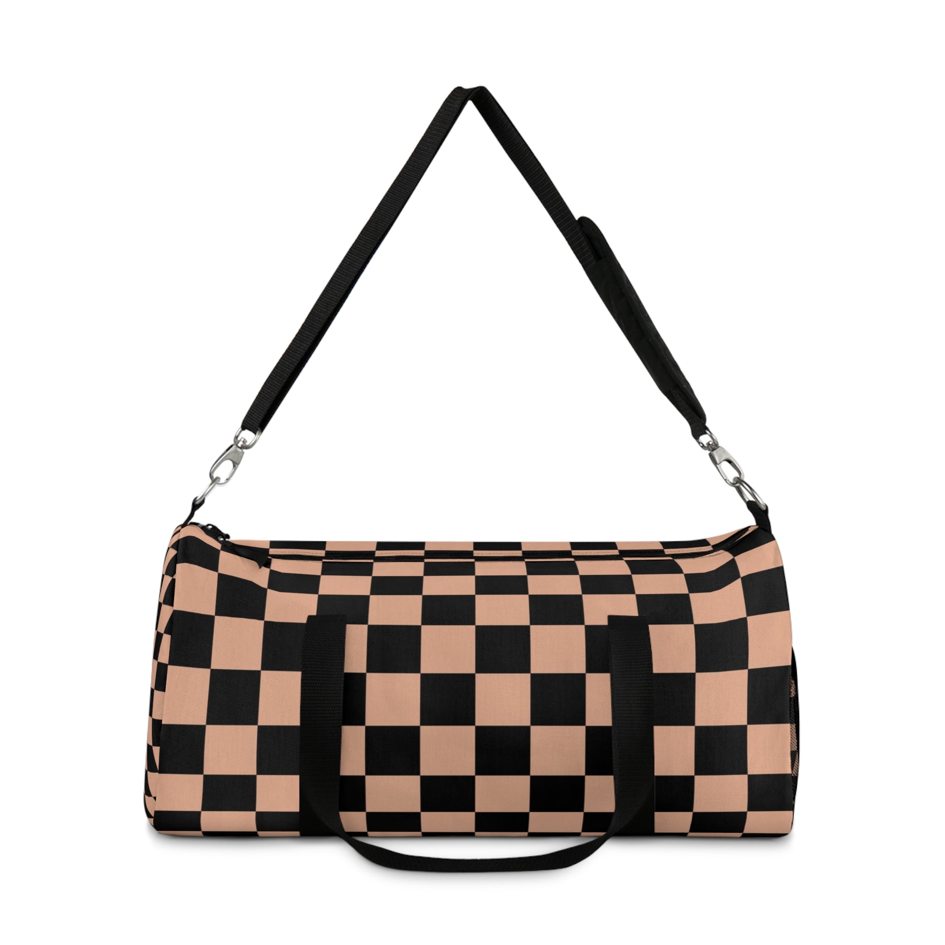 Checkerboard Soft Orange and Black Duffel Bag, Artsulli - Art is Long, Life is Short, Bags, , , , , , , 