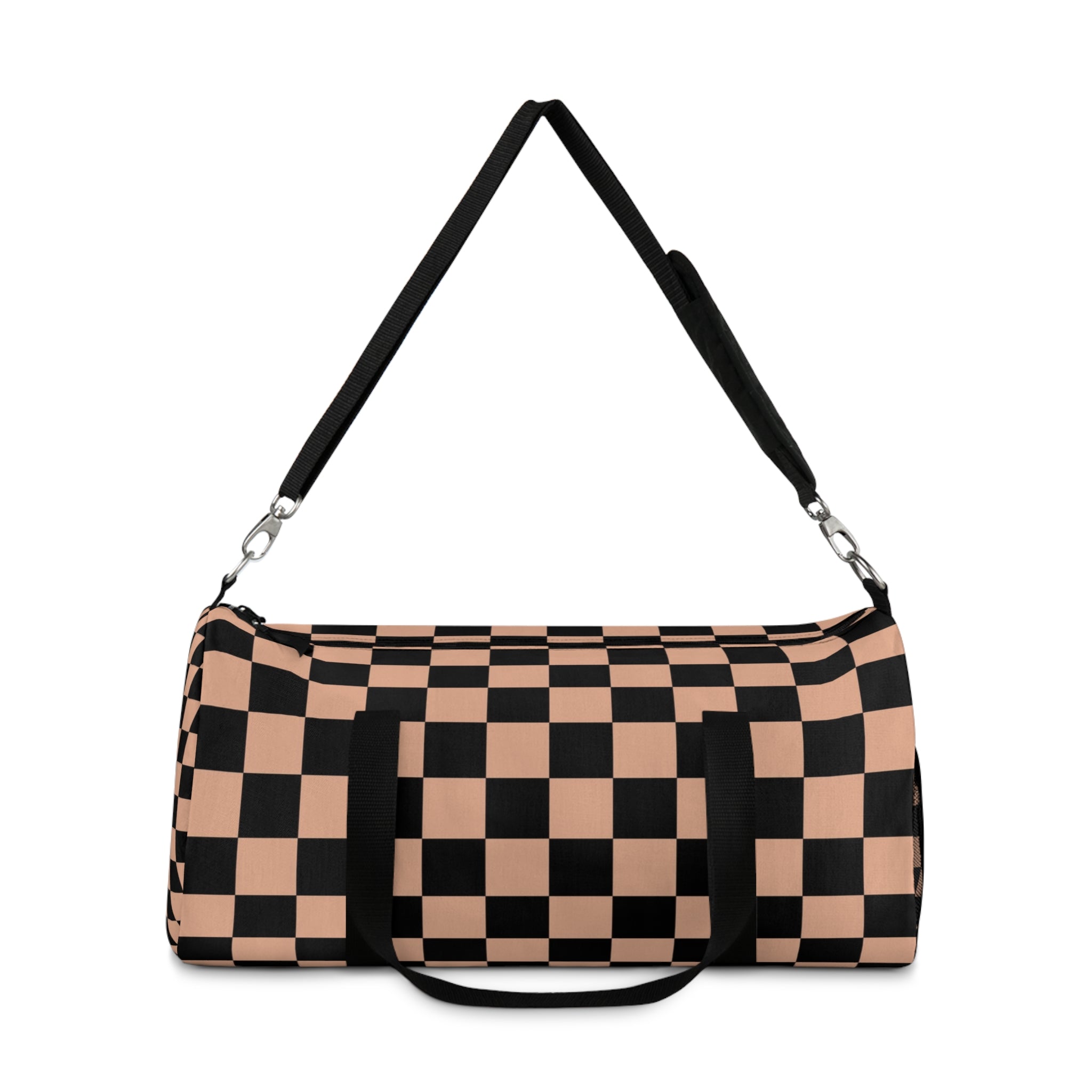Checkerboard Soft Orange and Black Duffel Bag, Artsulli - Art is Long, Life is Short, Bags, , , , , , , 