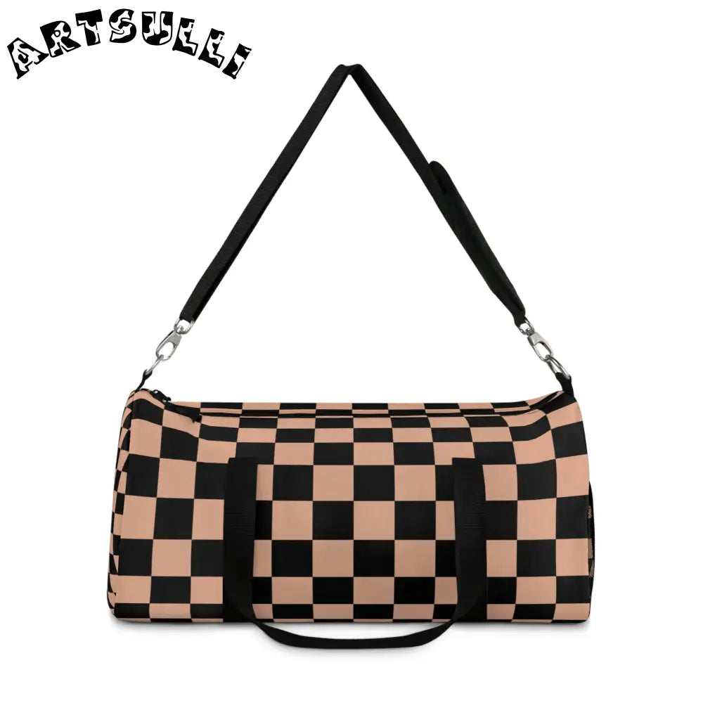 JAKKOUTTHEBXX Checkerboard Soft Orange and Black Duffel Bag
