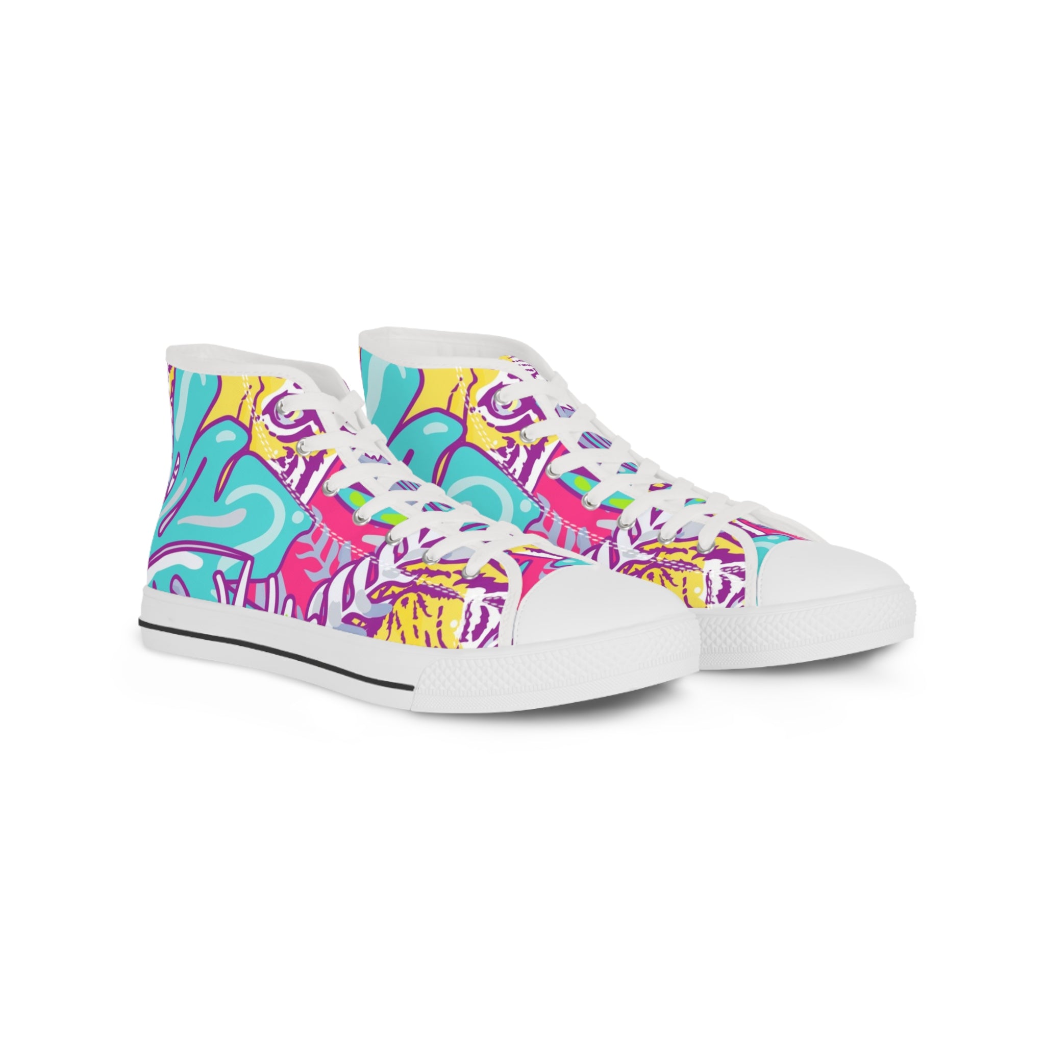 Tropical Jungle Tigers Torquise and Purple Men's High Top Sneakers, Artsulli - Art is Long, Life is Short, Shoes, Size, US 5, Color, White sole, , , 15016164871099