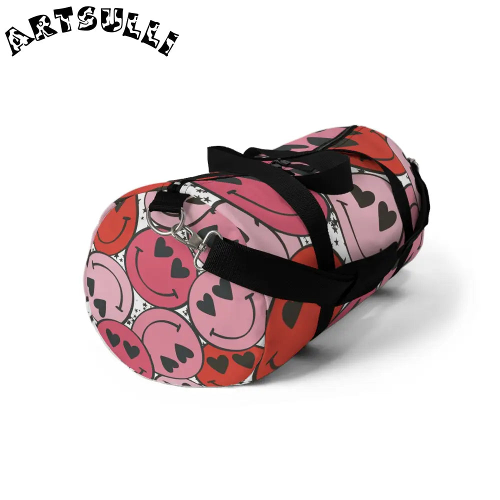 JAKKOUTTHEBXX Smiley Face x Heart Eyes Pink and Red Duffel Bag