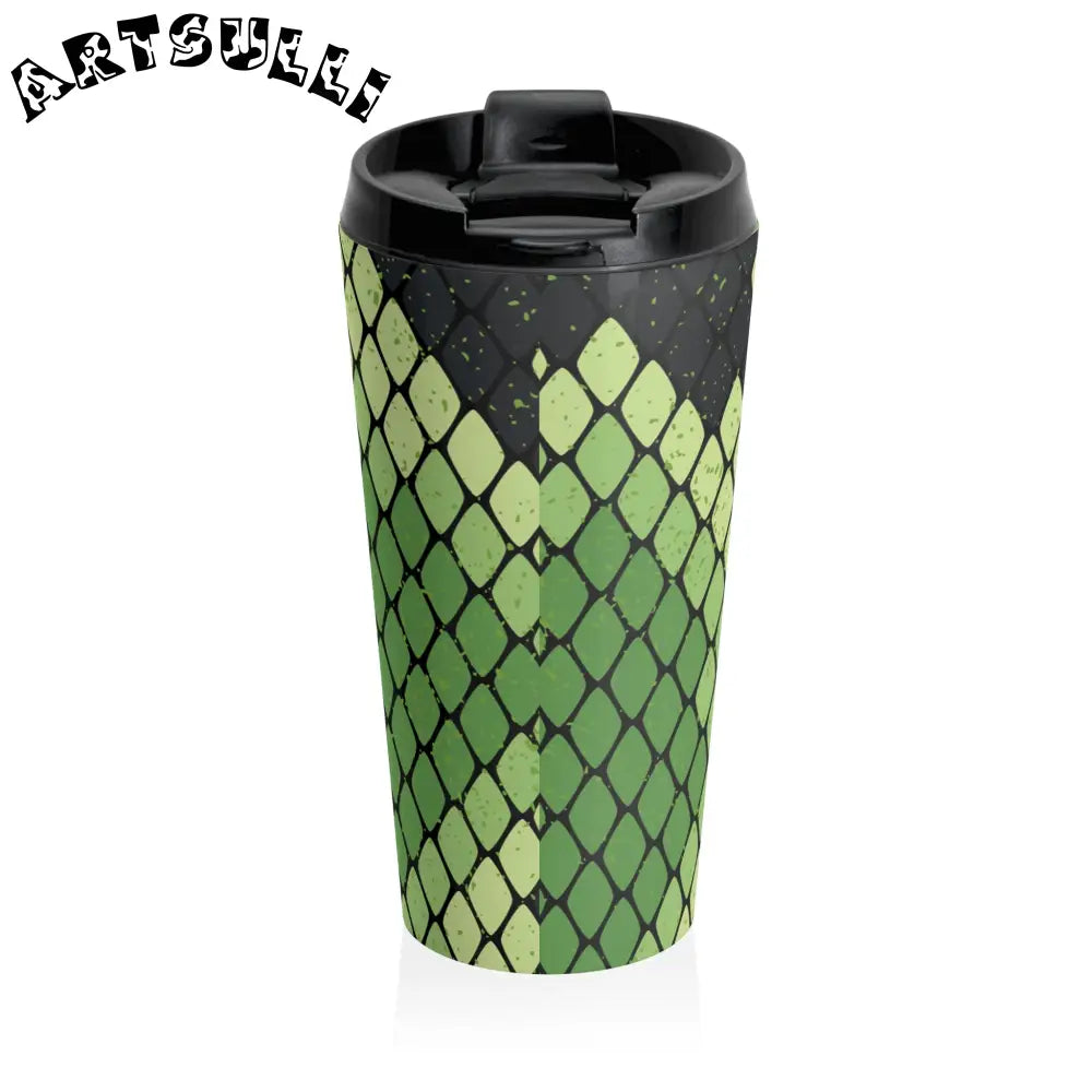 JAKKOUTTHEBXX Snake Skin Green and Black Stainless Steel Travel Mug